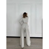 Uzun Kollu Önü İp Büzgülü  Crop Ve Pantolon İkili Takım - Gri