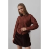 Yanları Bağlamalı Basic Gömlek - Koyu Kahve