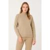 Yarım Boğaz Triko Kazak Yumuşak Dokulu Pamuklu Ince Dokuma, Uzun Kollu Rahat Regular Kalıp - Bej