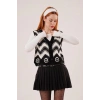 Zikzak Geçişli Triko Örme Siyah Yelek