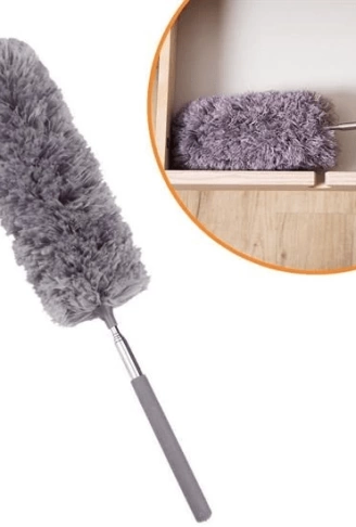140 Cm Teleskopik Uzatılabilir Mikrofiber Yumuşak Başlıklı Gri Toz Alma Fırçası Toz Püskülü (  )