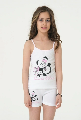 Berrak Kız Ayı Baskılı İp Askı Elastane Takım