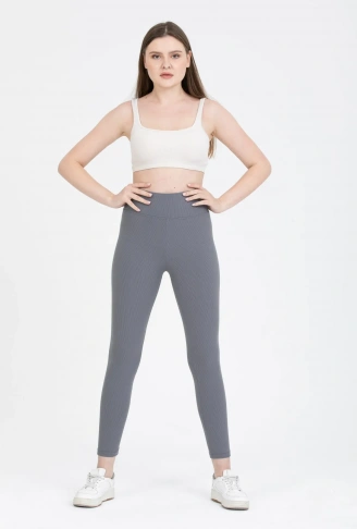 Derya Kurşun Füme Yüksek Bel Fitilli Tayt 0608