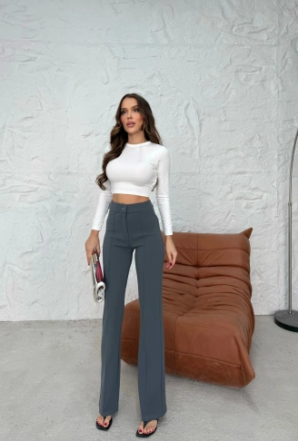 Düğmeli Palazzo pantolon füme p170091