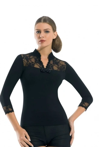 Geniş Dantelli Patlı Uzun Kollu Elestan Bluz  2176