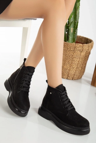 Jiwa Siyah Süet Bağcıklı Bot