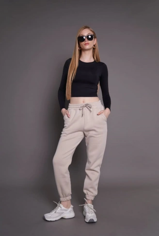 Jogger 3 İplik Şardonlu Cepli Tek Alt Siyah Siyah Sütlü Kahve