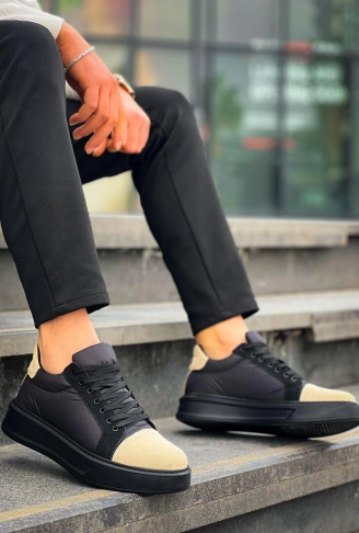 KB-X46 Kuback Siyah Bej Yüksek Siyah Taban Günlük Spor Ayakkabı