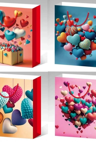 Küçük Boy Kalp Motifli Karton Çanta (  )