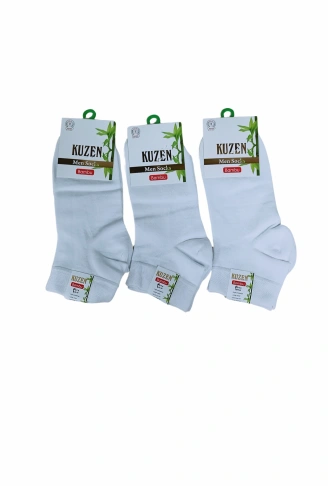 Kuzen Dikişsiz Yarım Konç Beyaz Bambu Erkek Çorap 12 Adet
