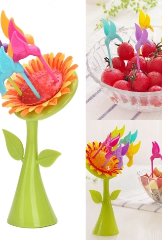 Plastik Meyve Çatal Ayçiçeği 5 Kuşlar Çatal Set (  )