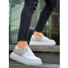KB-X155 Kuback Beyaz Cilt Gri Süet Detaylı Beyaz Yüksek Taban Günlük Spor Ayakkabı