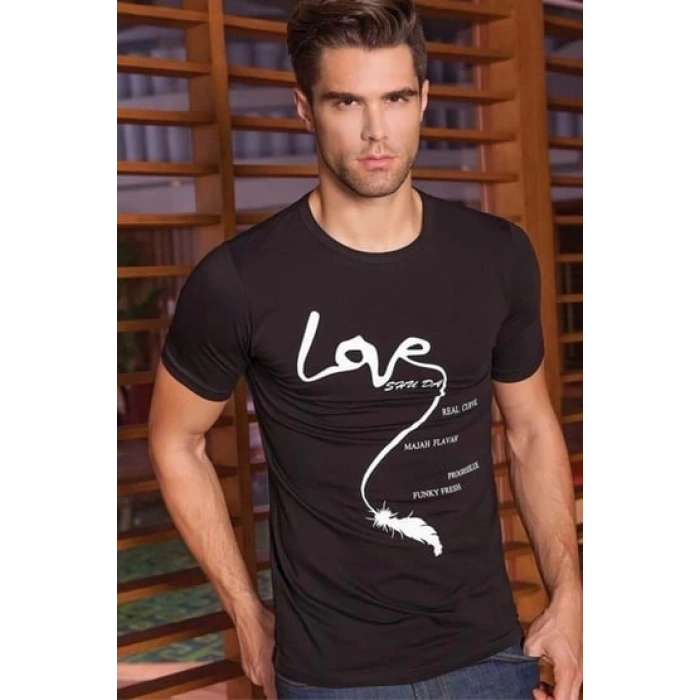 Berrak Erkek Love Baskılı T Shirt 1037