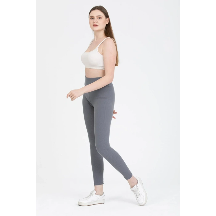 Derya Kurşun Füme Yüksek Bel Fitilli Tayt 0608