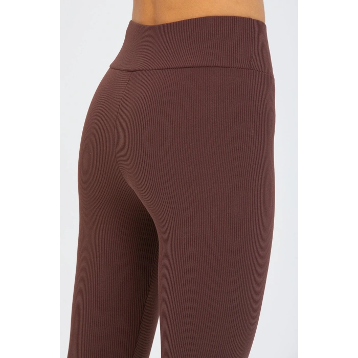 Derya Kurşun Kahverengi Yüksek Bel Fitilli Tayt 0608