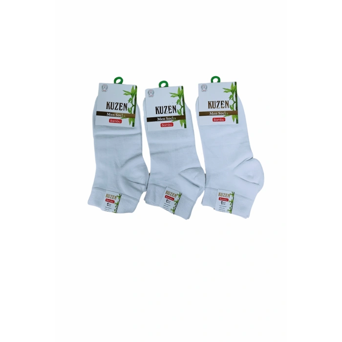 Kuzen Dikişsiz Yarım Konç  Beyaz Bambu Erkek Çorap 6 Adet