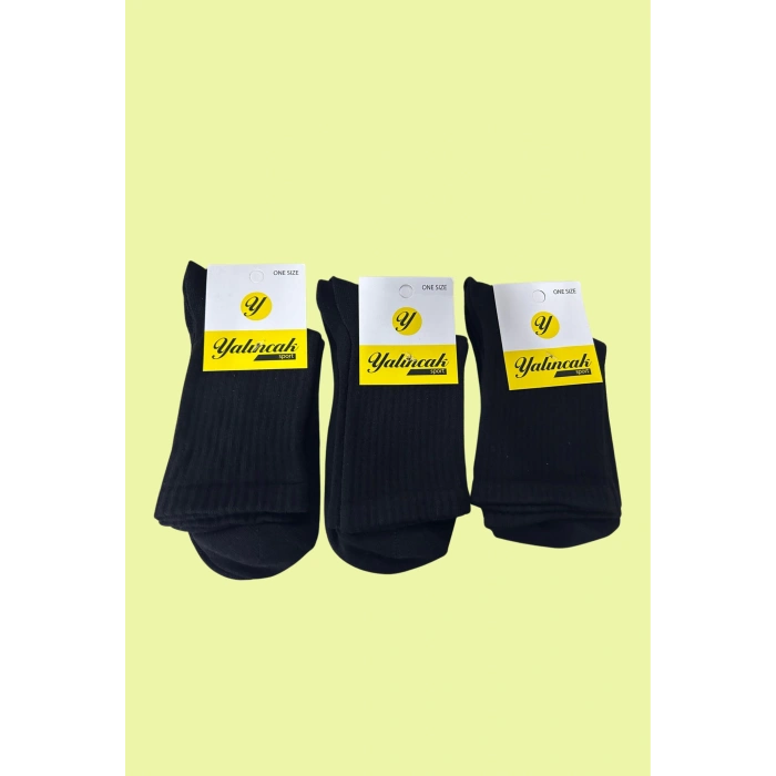 Yalıncak Yarım Konç Kolej Çorap Siyah Renk 6 Adet Desensiz Model