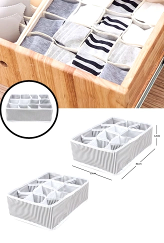 12 Bölmeli Pratik Bölmeli Çekmece Düzenleyici Organizer(İç Çamaşırı Kravat Çorap Düzenleyici)