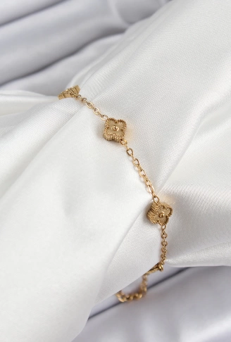 316L Çelik Yonca Model Gold Renk Kadın Bileklik
