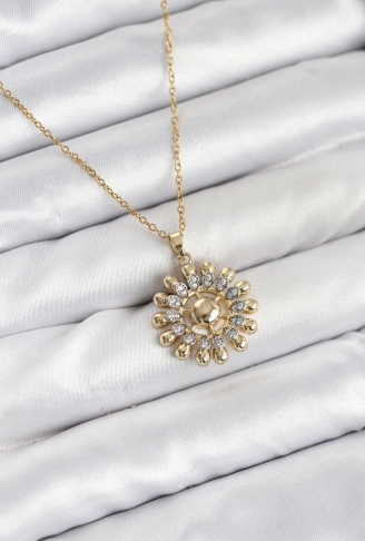 316L Çelik Zincir Gold Renk Güneş Model Kadın Kolye