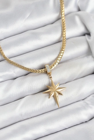 316L Çelik Zincir Gold Renk Kutup Yıldızı Model Kadın Kolye