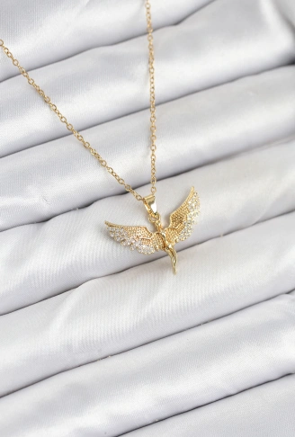 316L Çelik Zincir Gold Renk Melek Model Kadın Kolye