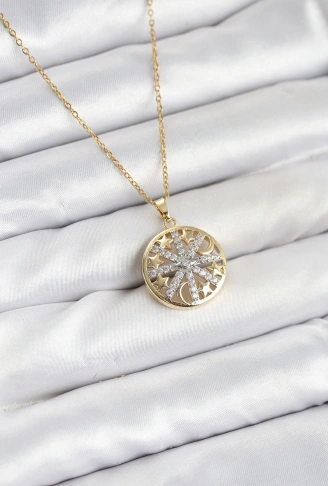 316L Çelik Zincir Gold Renk Zirkon Taşlı Kadın Kolye