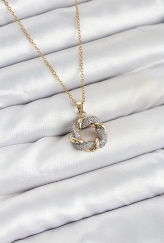 316L Çelik Zincir Gold Renk Zirkon Taşlı Sarmal Model Kadın Kolye