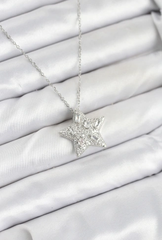 316L Çelik Zincir Gümüş Renk Yıldız Model Kadın Kolye