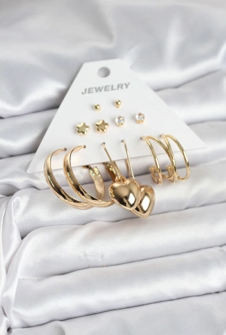 6 Çift Kadın Küpe Seti Gold Renk