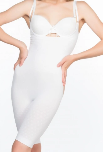 BEYAZ MI Emay 2038 Popo ve Göğsü Açık Paçalı Boy Korse