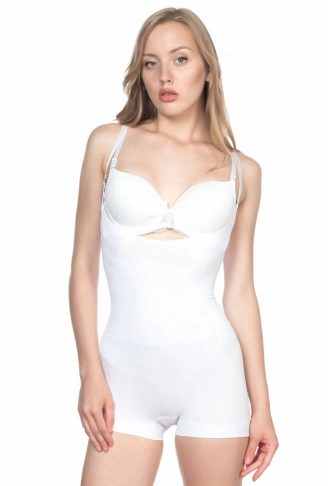 BEYAZ MI Emay 2058 Göğsü Açık Kısa Paça Boy Korse