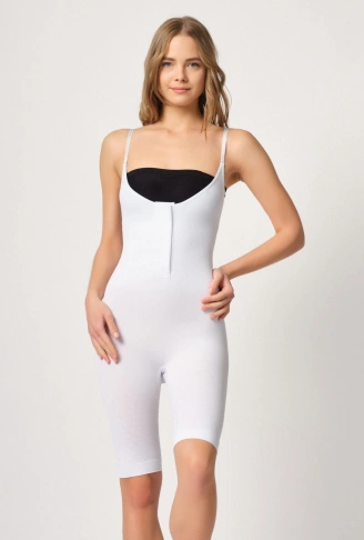 BEYAZ MI Emay 2093 Ön Agraflı Göğsü Açık Paçalı Boy Korse