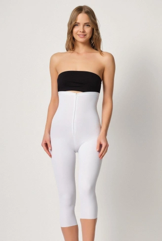 BEYAZ MI Emay 2868 Fermuarlı Kapri Tayt Lazer Korse