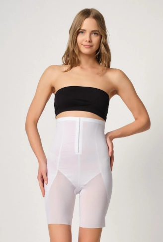 BEYAZ MI Emay 2928 Ön Agraflı Tül Paçalı Lazer Korse