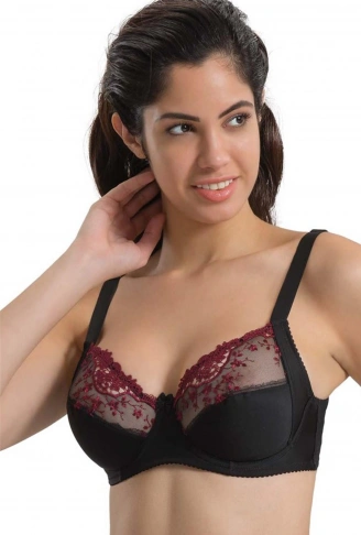 BORDO SİYAH MI Emay 136 B Balenli Toparlayıcı Dantelli Sütyen