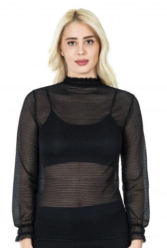 Derya Kurşun Balıkçı Yaka File Transparan Detaylı Kadın Atlet 146