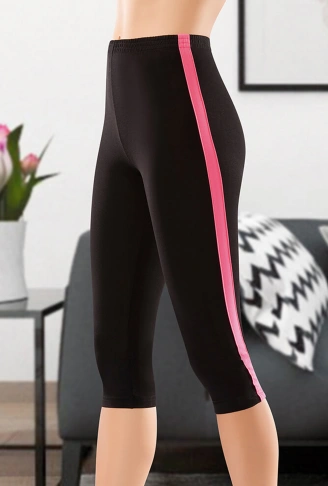 Derya Kurşun Çizgili Kısa Sporcu Kadın Kapri Tayt 0535