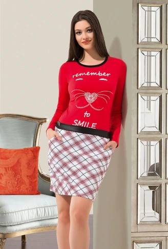 Derya Kurşun Ekose Desenli Tunik 946