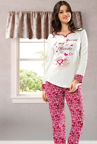 Derya Kurşun Kalp Baskılı Kadın Pijama Takım 861