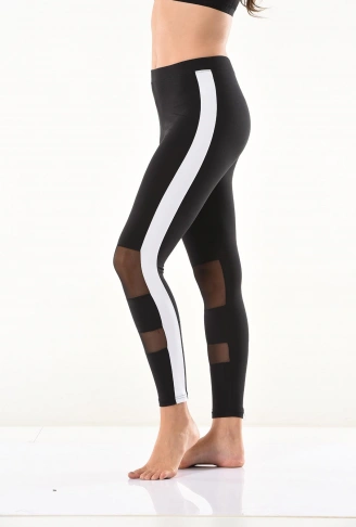 Derya Kurşun Transparan Detaylı Şeritli Kadın Tayt 0587