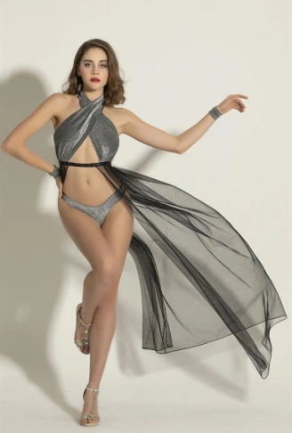 FANTEZİ SİMLİ ELBİSE, STRİNG TAKIM SİYAH/GÜMÜŞ (MGP6062)