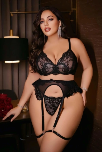 Kadın Büyük beden dantel detaylı fantezi jartiyer takımı 8010