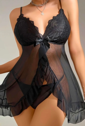 Kadın Siyah Fantezi Gecelik Tül Dantel detaylı fantezi gecelik 2117