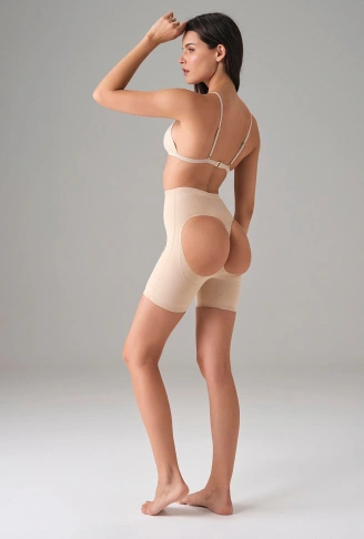 Kadın Ten Dikişsiz Popo Açık Kalça Dikleştirici Kısa Tayt Şort 8303