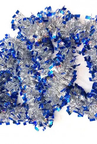 Mavi Gümüş Renk 4 cm Genişlik Garland Çift Renk Sim Süs 180 cm