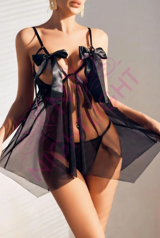 Nightlight Fiyonlu Göğüs Kısmı Açık Transparan Çekici Gecelik