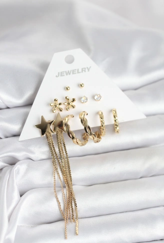 Pirinç Gold Renk 6 Çift Kadın Küpe Seti