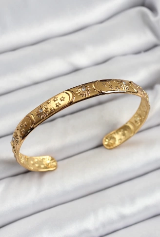 Pirinç Gold Renk İşlemeli Altı Açık Bileklik