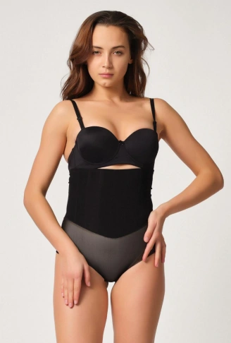 SİYAH MI Emay 2945 Tül Karyokalı Slip Lazer Korse